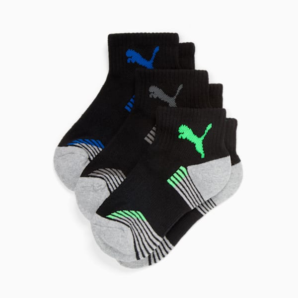 Calcetines deportivos tres cuartos [3 pares] para niños grandes, BLACK / GREEN, extralarge
